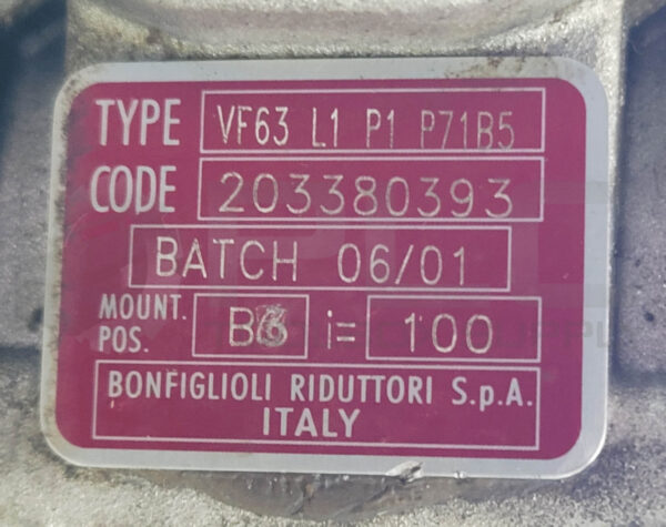 BONFIGLIOLI RIDUTTORI BN 63B4 FA MOTOR W/ VF63 L1 P1 P71B5 GEARBOX W/ GEARBOX - Image 14