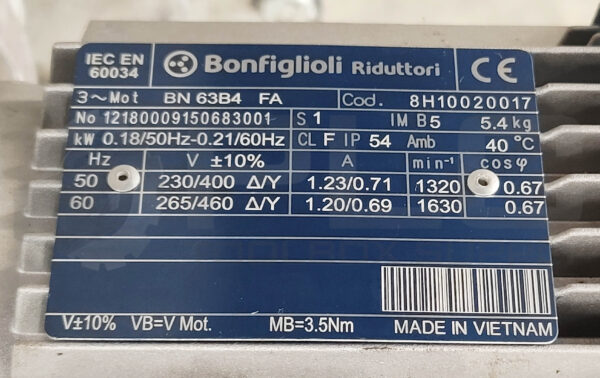 BONFIGLIOLI RIDUTTORI BN 63B4 FA MOTOR W/ VF63 L1 P1 P71B5 GEARBOX W/ GEARBOX - Image 15