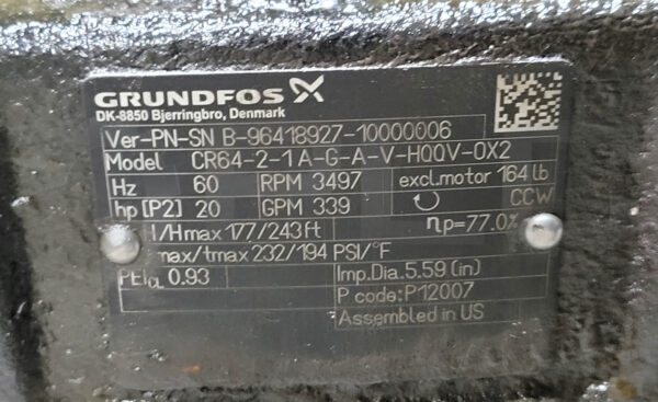GRUNDFOS CR64-2-1A-G-A-V-H00V-0X2 PUMP ASSEMBLY 3497RPM 339GPM - Image 5
