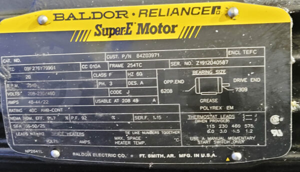 BALDOR 84Z03971 SUPER-E MOTOR FOR GRUNDFOS PUMP SPEC 09F276Y799G1 254TC FRAME - Image 7