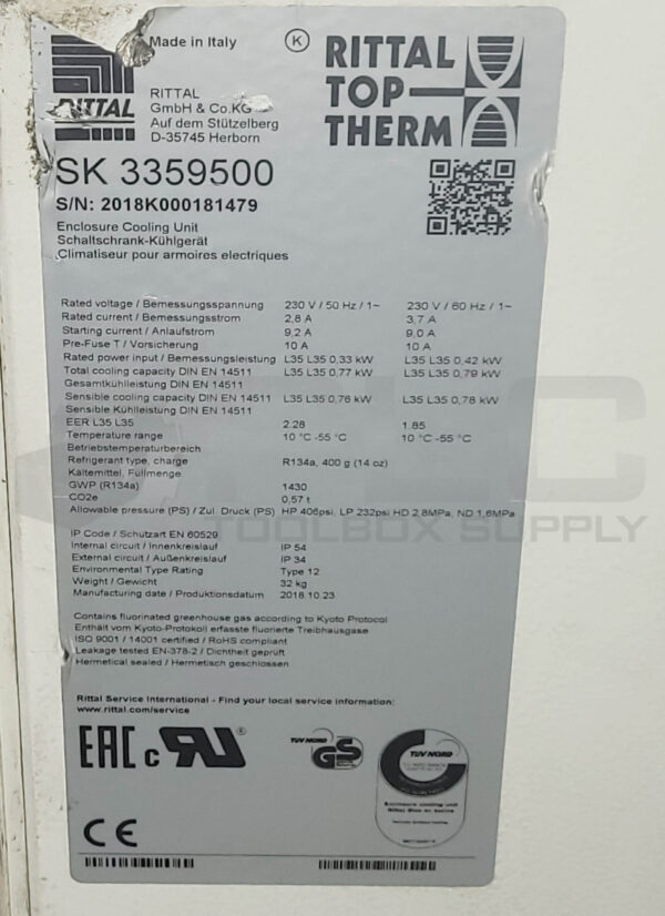 RITTAL SK 3359500 ENCLOSURE COOLING UNIT 230V 50/60HZ - Image 6