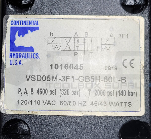 CONTINENTAL HYDRAULICS VSD05M-3F1-GB5H-60L-B CONTROL VALVE NO SOLENOIDS - Image 4