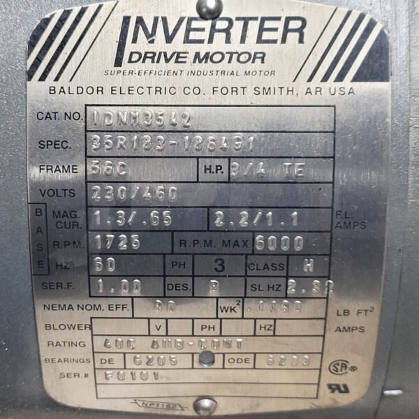 BALDOR IONM3542 INVERTER MOTOR 35R183-1864G1 W/ TIGEAR 6379827-065-EF GEARBOX - Image 8