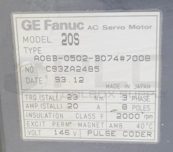 FANUC A06B-0502-B074#7008 SERVO MOTOR AC W/ 11"x12-1/4" MOUNT PLATE W/ SPROCKET - Image 2