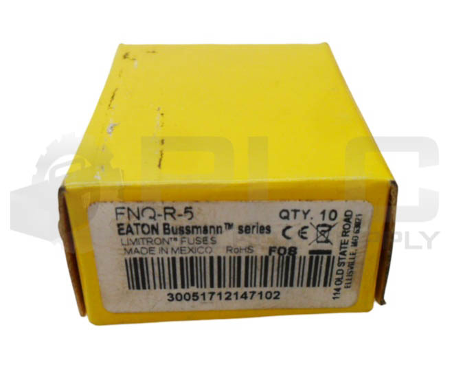 NEW BOX OF 10 BUSSMANN FNQ-R-5 LIMITRON FUSE 5A 600VAC - PLC Toolbox Supply