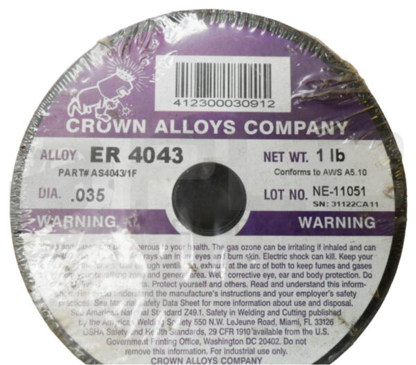 SEALED NEW CROWN ALLOYS COMPANY AS4043/1F ALUMINUM MIG WIRE .035" ER 4043 - Image 3