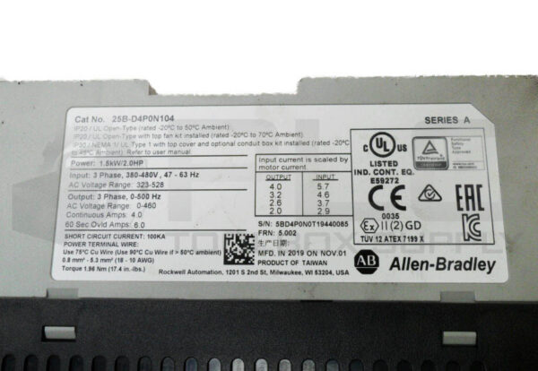 ALLEN BRADLEY 25B-D4P0N104 /A  POWERFLEX 525 AC DRIVE 380-480V 47-63HZ *READ* - Image 5