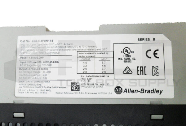 ALLEN BRADLEY 25A-D4P0N114 /B POWERFLEX 523 AC DRIVE 380-480V 47-63HZ 3PH - Image 5