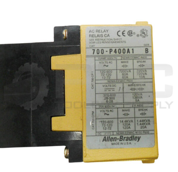 LOT OF 2 ALLEN BRADLEY 700-P400A1 /B AC RELAY 10A 600VAC - Image 5