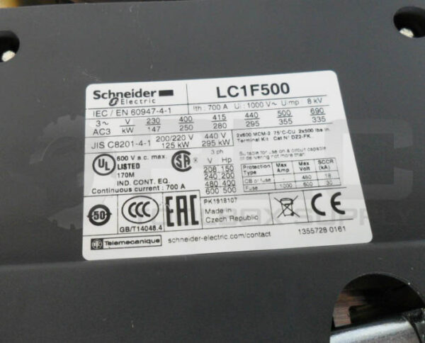 SCHNEIDER ELECTRIC LC1F500 CONTACTOR W/ LA1DN22 CONTACT BLOCK W/ LX1FK110 COIL - Image 7