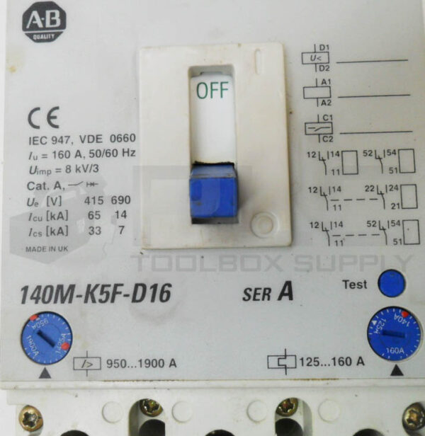 ALLEN BRADLEY 140M-K5F-D16 /A CIRCUIT BREAKER 160A 50/60HZ - Image 5