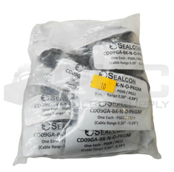 SEALED NEW BAG OF 10 SEALCON CD09GA-BK-N-O-PKGM CABLE RANG 0.20"-0.39" PG09/PG11