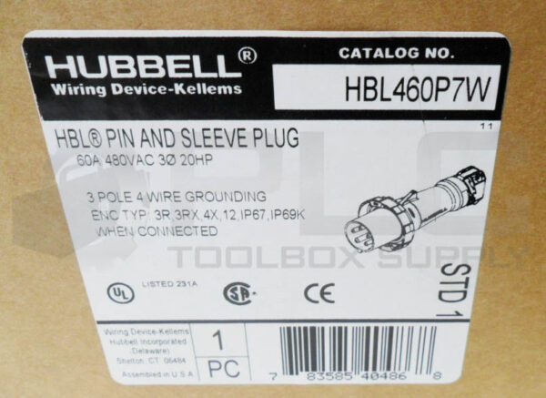 NEW HUBBELL HBL460P7W PIN AND SLEEVE PLUG 60A 480VAC 20HP 3P 4W - Image 7