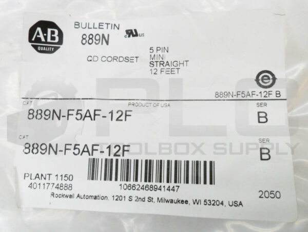 NEW ALLEN BRADLEY 889N-F5AF-12F /B QD CORDSET 5 PIN 12' - Image 5