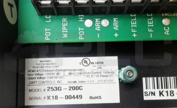 DART CONTROLS 253G-200C MOTOR SPEED CONTROLLER BOARD 120-240VAC 108A 180VDC - Image 4