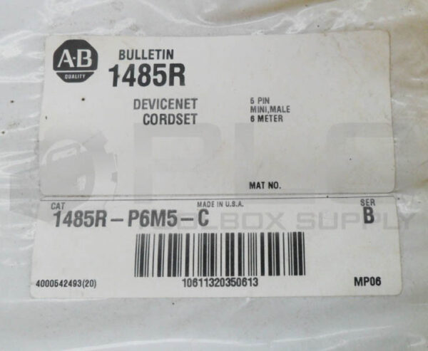 SEALED NEW ALLEN BRADLEY 1485R-P6M5-C /B DEVICENET CORDSET 5 PIN 6M *READ* - Image 4