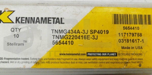SEALED NEW PACK OF 10 KENNAMETAL TNMG434A-3J  SP4019 CARBIDE INSERT - Image 3