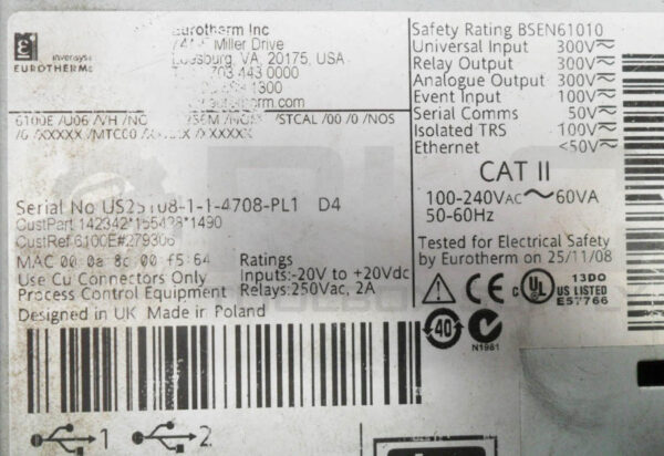 EUROTHERM 6100E/U06/VH/NO TEMPERATURE CONTROLLER 300V 50/60HZ *READ* - Image 6