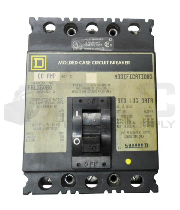 SQUARE D FAL36060 /2 CIRCUIT BREAKER 60A 600VAC 250VDC - Image 2