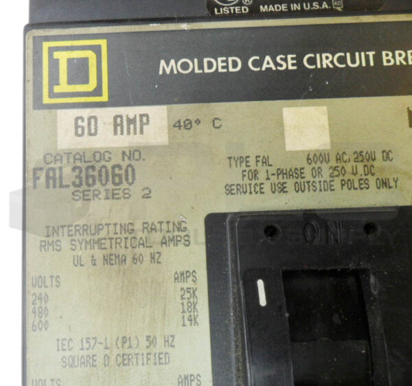 SQUARE D FAL36060 /2 CIRCUIT BREAKER 60A 600VAC 250VDC - Image 5