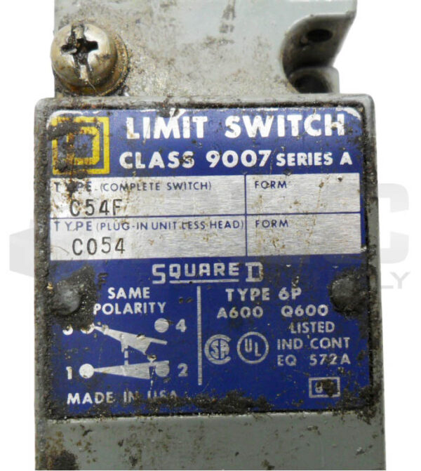 SQUARE D 9007 C54F /A LIMIT SWITCH W/ 9007 CT-54 RECEPTACLE W/ 9007 F /A - Image 6