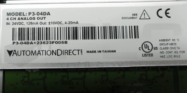 AUTOMATION DIRECT P3-04DA 4 CHANNEL ANALOG OUTPUT MODULE - Image 5