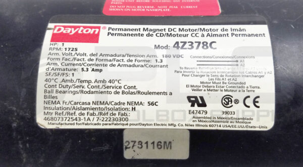 DAYTON 4Z378C DC MOTOR 1HP 1725RPM - Image 6
