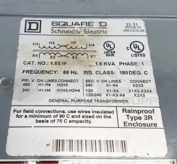 SQUARE D 1.5S1F GENERAL PURPOSE TRANSFORMER 1.5KVA 1PH - Image 4