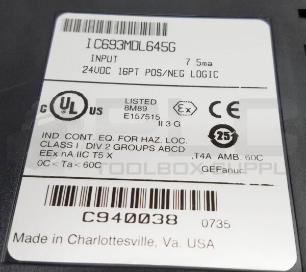 GE FANUC IC693MDL645G INPUT MODULE 7.5MA 24VDC 16PT, 1C693MDL645 - Image 4