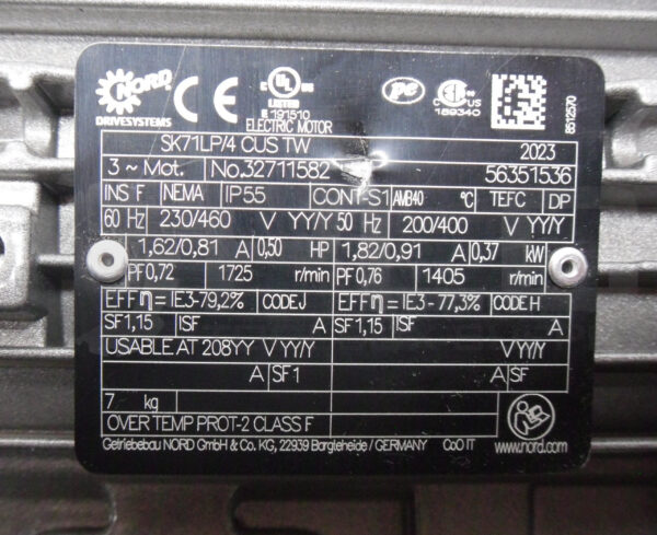 NEW NORD DRIVESYSTEMS SK02050AZD-71LP/4 CUS TW GEAR REDUCER W/ SK71LP/4 CUS TW - Image 8