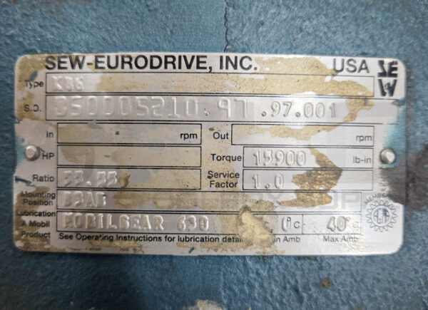 NEW SEW EURODRIVE K86 GEAR REDUCER RATIO: 55.55 - Image 7