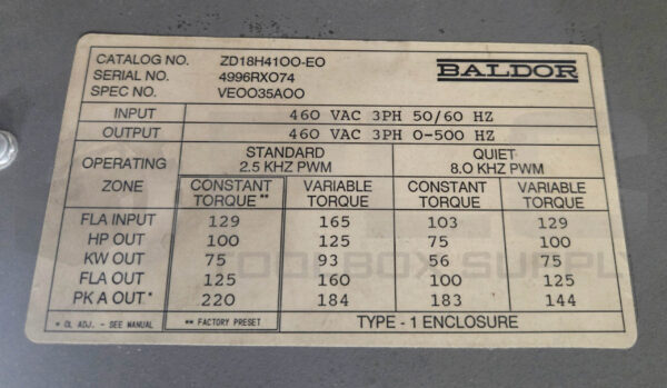 BALDOR ZD18H4100-E0 VE0035A00 VECTOR DRIVE 3PH 460VAC 50/60HZ ZD18H4100-EO - Image 7