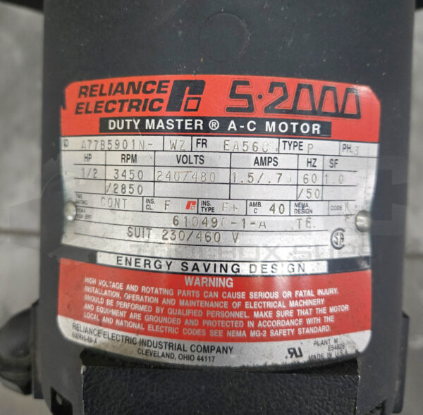 RELIANCE ELECTRIC 1KS503577K-ZZ MOTOR W/ A77B5901N -WZ BLOWER & BALDOR 601A222-2 - Image 7