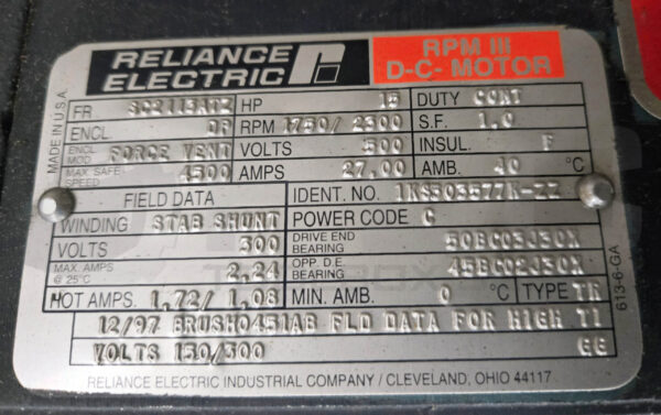 RELIANCE ELECTRIC 1KS503577K-ZZ MOTOR W/ A77B5901N -WZ BLOWER & BALDOR 601A222-2 - Image 8