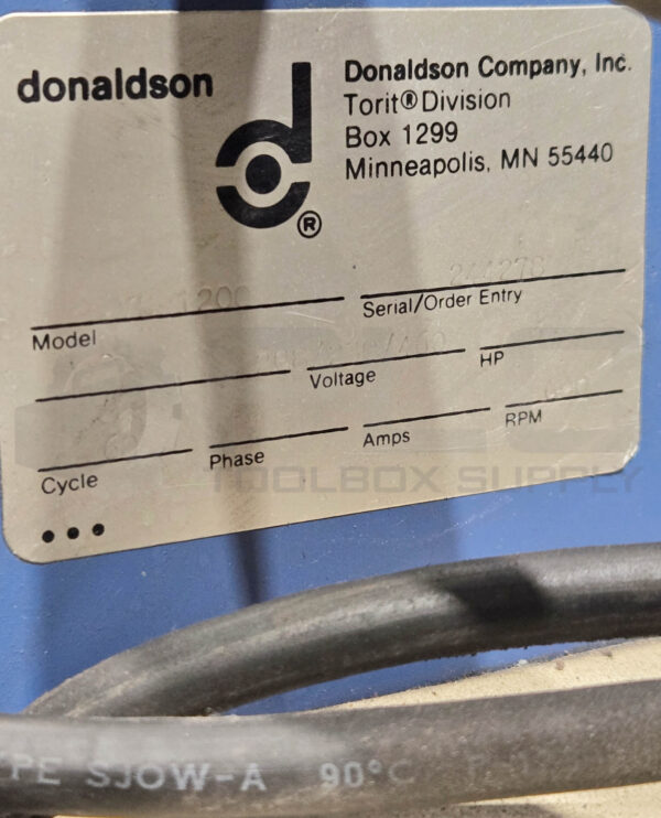 DONALDSON TORIT VS1200 DUST COLLECTOR 208/230/460V 3600RPM 3HP 3PH - Image 9