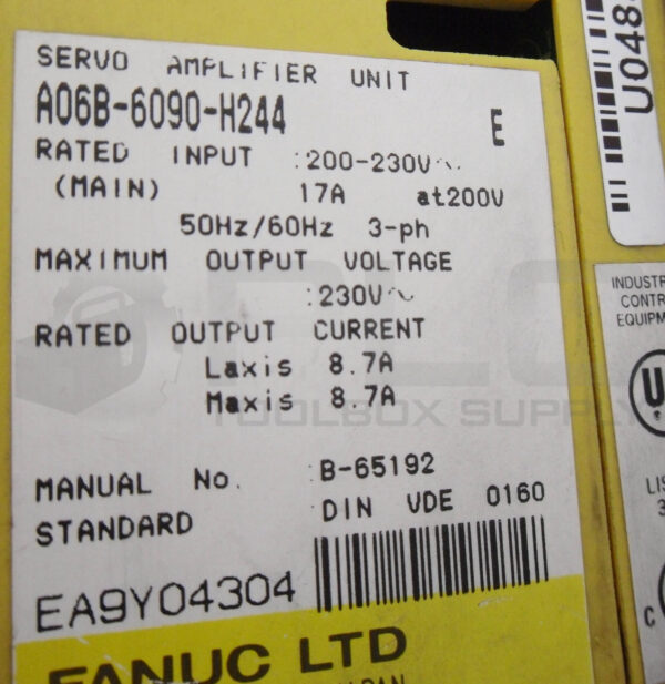 *FOR PARTS* FANUC A06B-6090-H244 /E SERVO AMPLIFIER 17A 200-230V, A06B6090H244 - Image 5