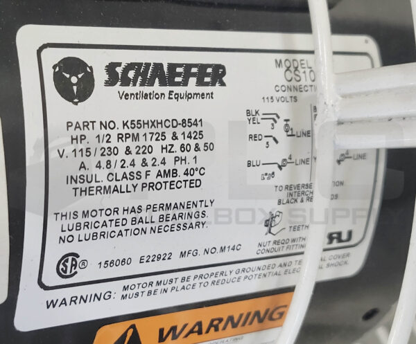 NEW SCHAEFER VK24 AIR CIRCULATION FAN W/ K55HXHCD-8541 MOTOR 1/2HP 1725/1425RPM - Image 7