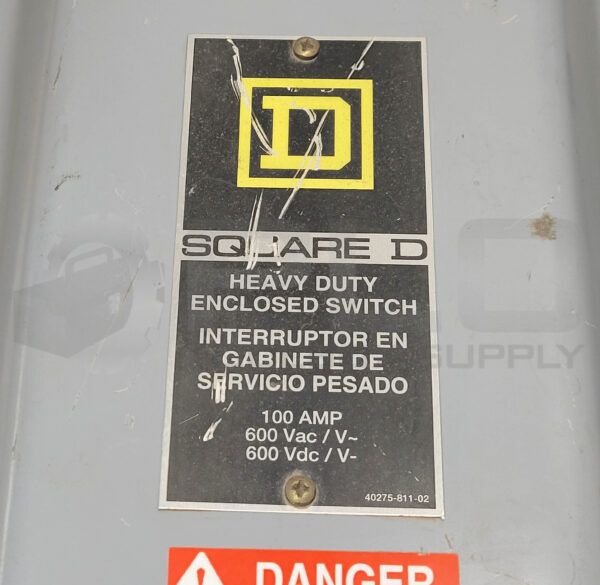 SQUARE D H363 /F3 HEAVY DUTY ENCLOSED SWITCH 100A 60HZ 600VAC 600VDC - Image 5