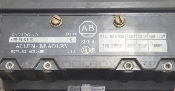 ALLEN BRADLEY 709-EOD103 /K MOTOR STARTER SIZE 4 3PH 3P W/ 74A86 COIL - Image 6