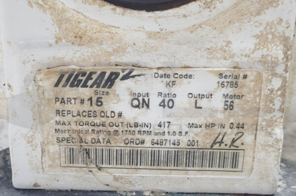 RELIANCE ELECTRIC T56S1705A-KF MOTOR 3/4HP W/ TIGEAR 15QN40L56 GEAR REDUCER - Image 7