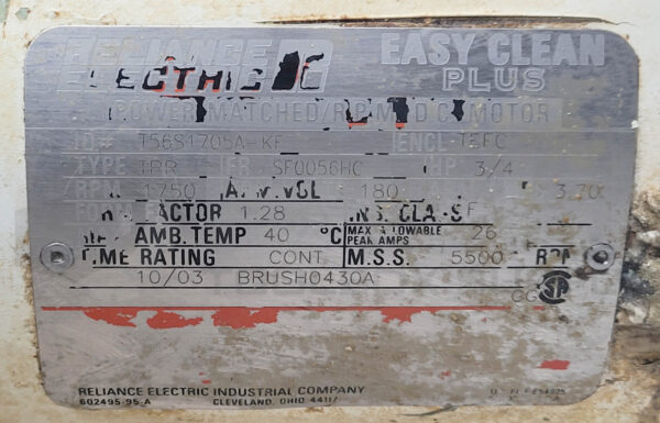 RELIANCE ELECTRIC T56S1705A-KF MOTOR 3/4HP W/ TIGEAR 15QN40L56 GEAR REDUCER - Image 8