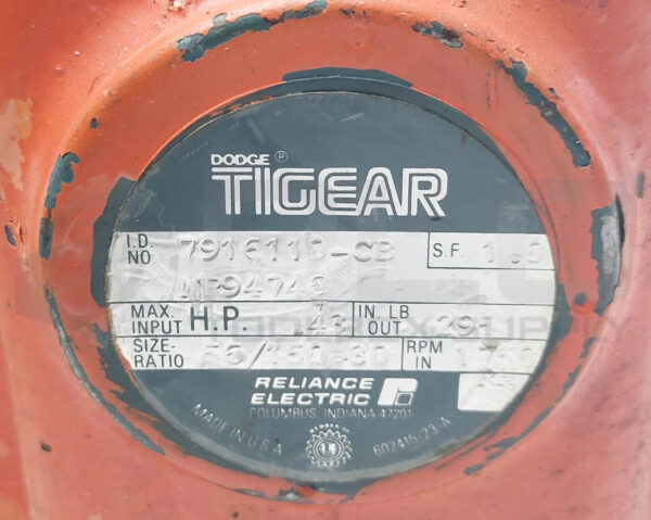 RELIANCE ELECTRIC T56S1005A-TX MOTOR W/ DODGE TIGEAR 7916110-CB R9474C GEARBOX - Image 9