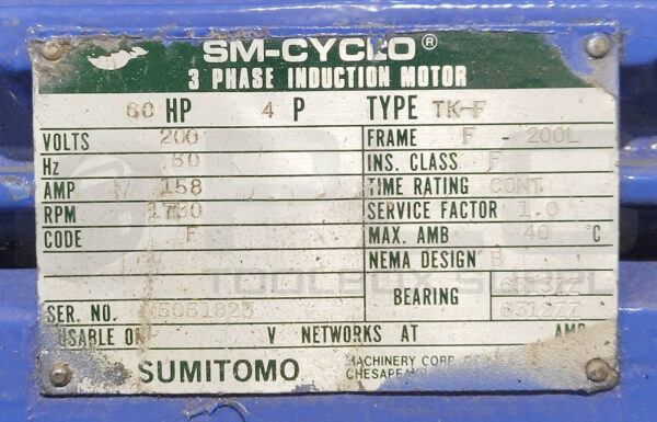 NEW SUMITOMO CHHM60-6265DAA-EP-121 GEARMOTOR 121:1 W/ SM-CYCLO TK-F MOTOR - Image 8