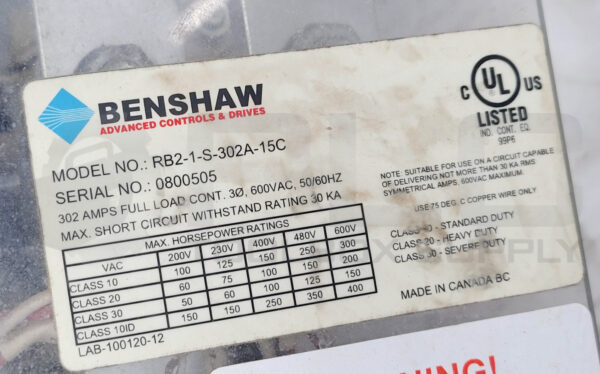 BENSHAW RB2-1-S-302A-15C SOFT STARTER OPEN CHASSIS 600VAC 50/60HZ - Image 4