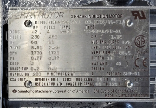 NEW SUMITOMO TC-FXPA/FB-2E  MOTOR / RNYM2-1520A-EP-B-60 GEARBOX - Image 6