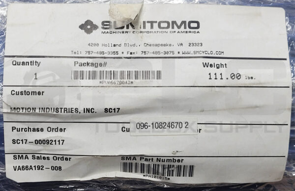 NEW  SUMITOMO CNHMS2-6125A-B-59 GEARBOX 59:1 W/ TC-FX/FB-2B - Image 5