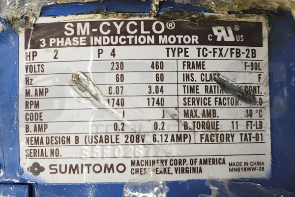 NEW  SUMITOMO CNHMS2-6125A-B-59 GEARBOX 59:1 W/ TC-FX/FB-2B - Image 6