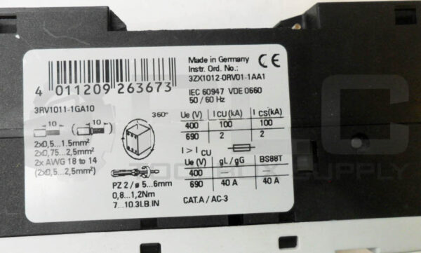 SIEMENS 3RV1011-1GA10 CONTACTOR 4.5-6.3A 575V - Image 5