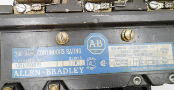 ALLEN BRADLEY 702L-EOD93 /K LIGHTING CONTACTOR 600VAC 200A W/ 74A86 COIL - Image 7