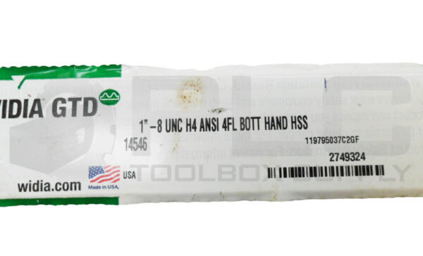 NEW WIDIA 1"- 8UNC H4 ANSI 4FL BOTT HAND HSS STRAIGHT FLUTE HAND TAP 14546 - Image 6